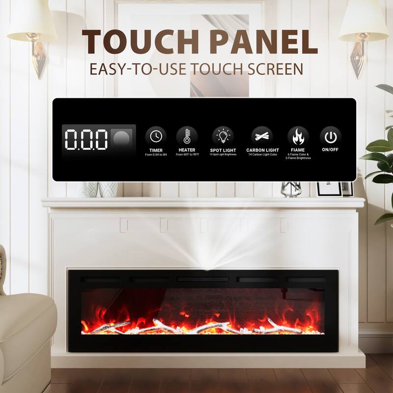 Clihome 30-72Inch Recessed Wall-mounted w/ RC (1500W) Electric Fireplace