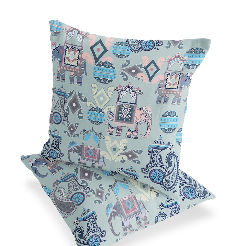 HomeRoots Set of Two 16" X 16" Gray and Pink Elephant Blown Seam Eclectic Indoor Outdoor Throw Pillow - 16.00' X '16.00' X '5.00