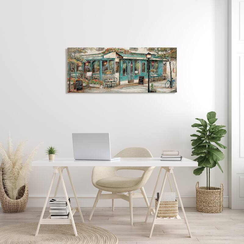 Stupell European City Streets Traditional Restaurant Architecture Sidewalk Scene Canvas Wall Art - Blue