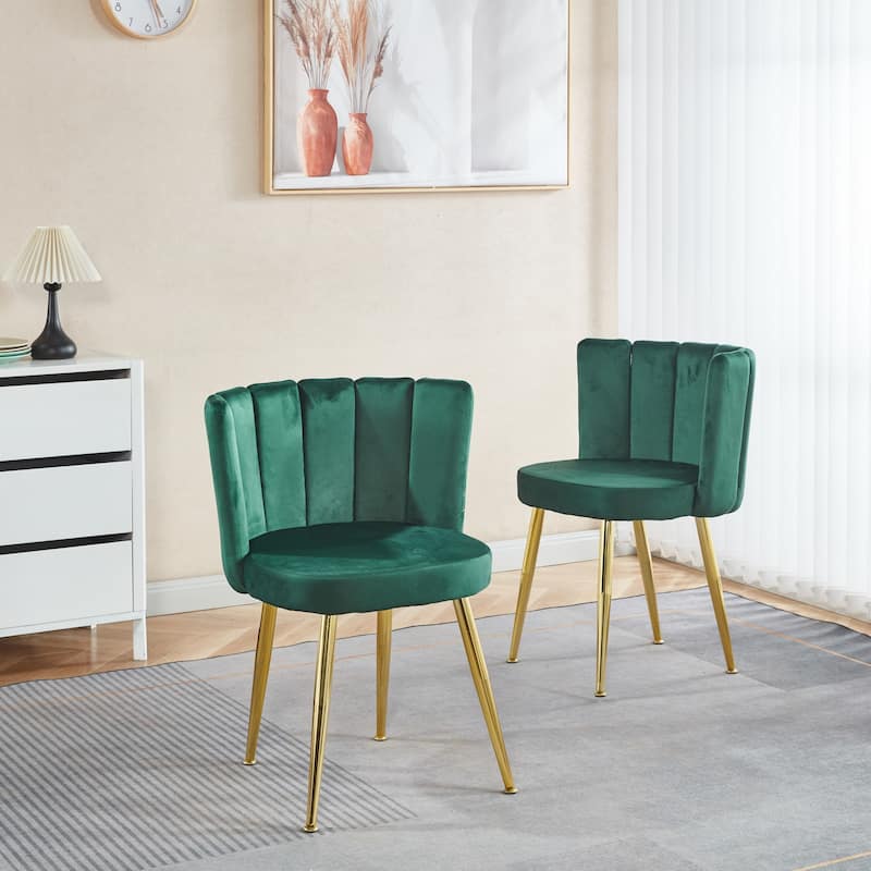 Modern dining chair(set of 2 ) with iron tube golden color legs, velvet and comfortable backrest - Green