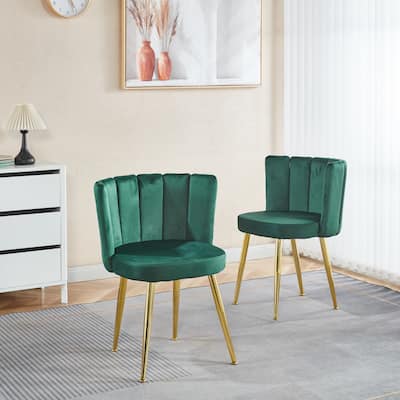 Modern dining chair(set of 2 ) with iron tube golden color legs, velvet and comfortable backrest