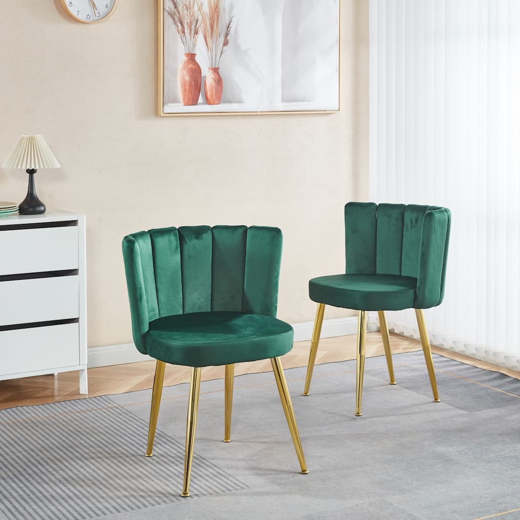 Modern dining chair(set of 2 ) with iron tube golden color legs, velvet and comfortable backrest