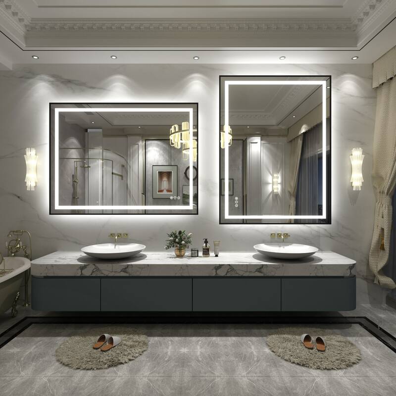 Black Metal Framed LED Front Light and Backlit Anti-Fog Wall Bathroom/ Vanity Mirror