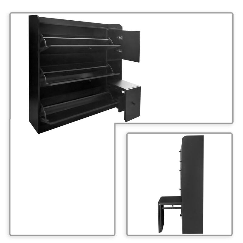 Minimalist Multifunctional Shoe Storage Cabinet with Pull Down Seat