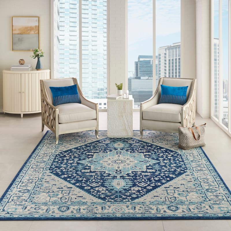 Nourison Tranquil Traditional Persian Medallion Area Rug - 8' x 10' - Ivory/Navy - Runner/Rectangle