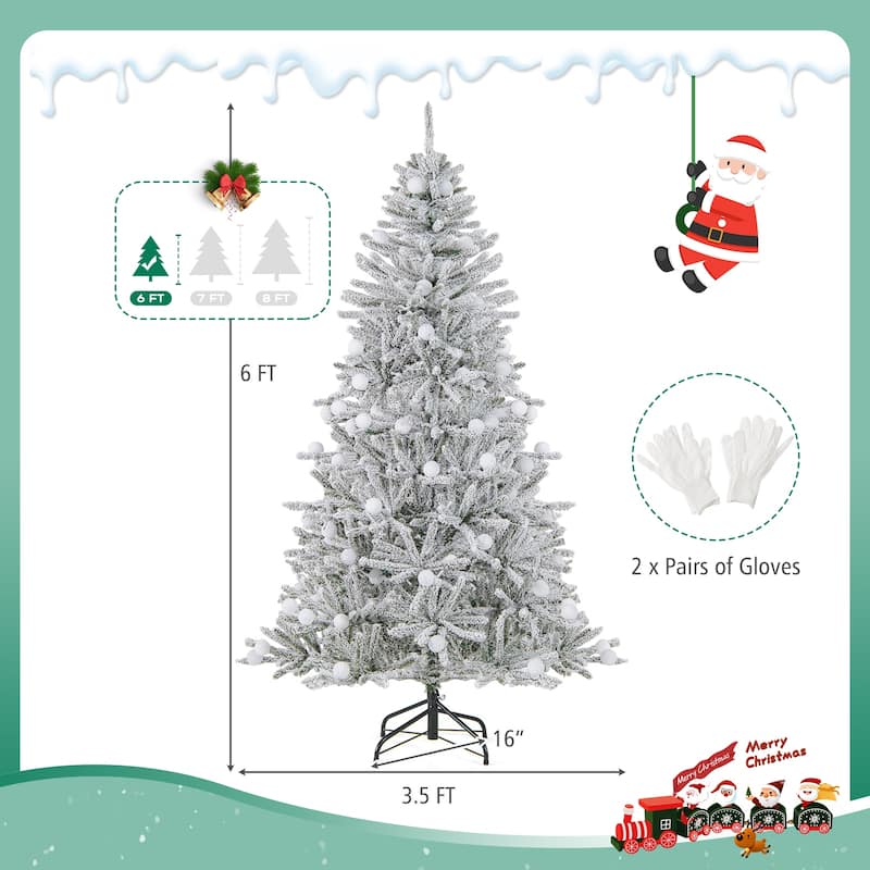 Costway 6/7/8 FT Snow-flocked Artificial Christmas Tree with 51/65/81 - Green & White - See Details