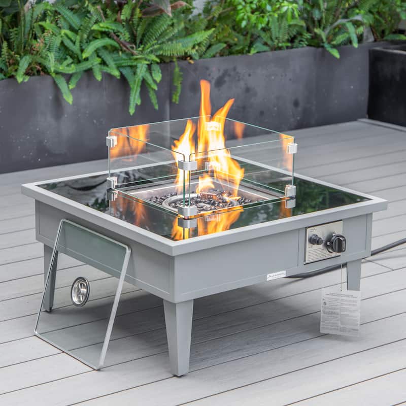 Walbrooke Modern 4-Piece Outdoor Aluminum Frame Patio Furniture Set with Propane Fire Pit Table