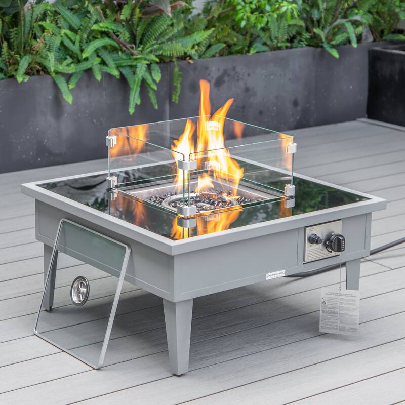 Walbrooke Modern 5-Piece Outdoor Aluminum Frame Patio Furniture Set with Propane Fire Pit Table