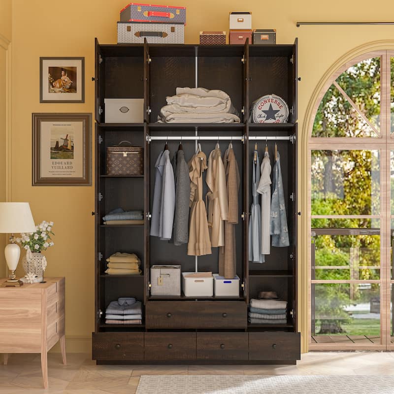 Modern 4-Door Wood Bedroom Armoire in White Closet Cabinet Wardrobe