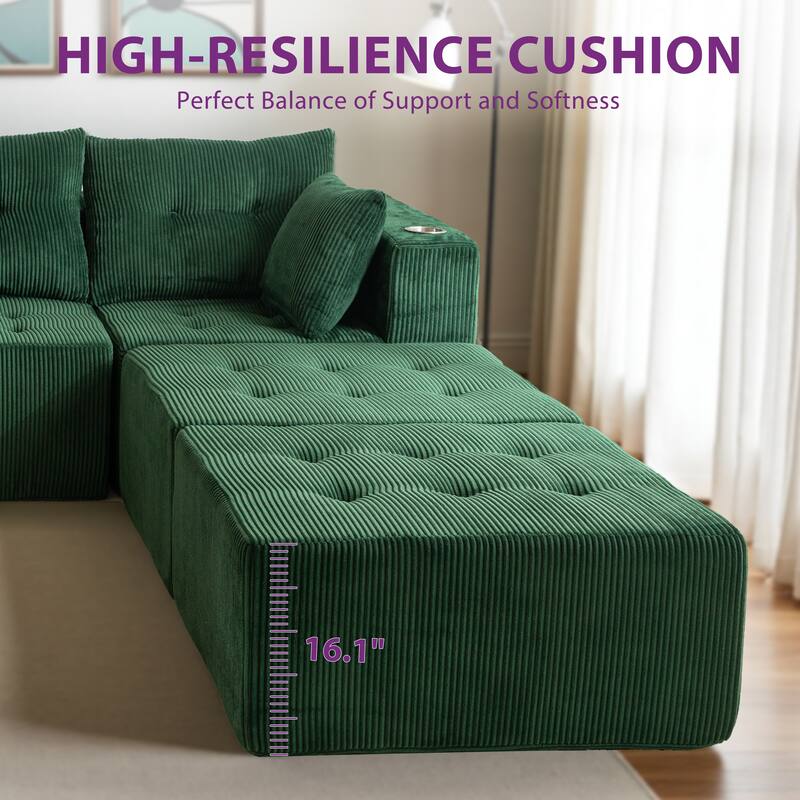 Modular 6-Seat U Shaped Sectional Sofa - 64.5"D x 129.5"W x 26.3"H