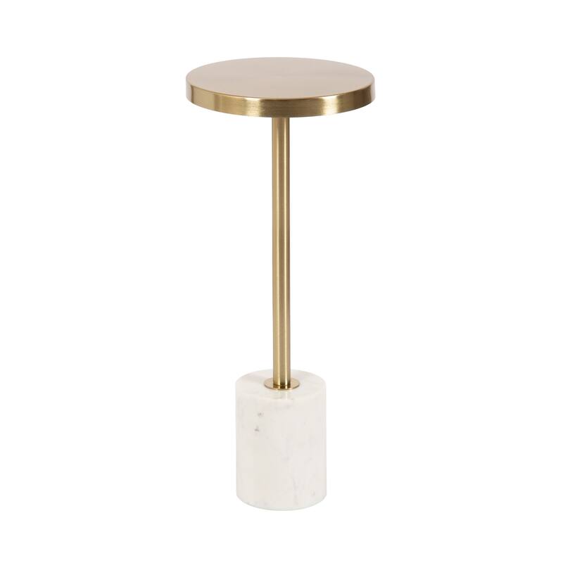 Kate and Laurel Hescott Metal and Marble Pedestal Table - 10x10x24 - White/Gold