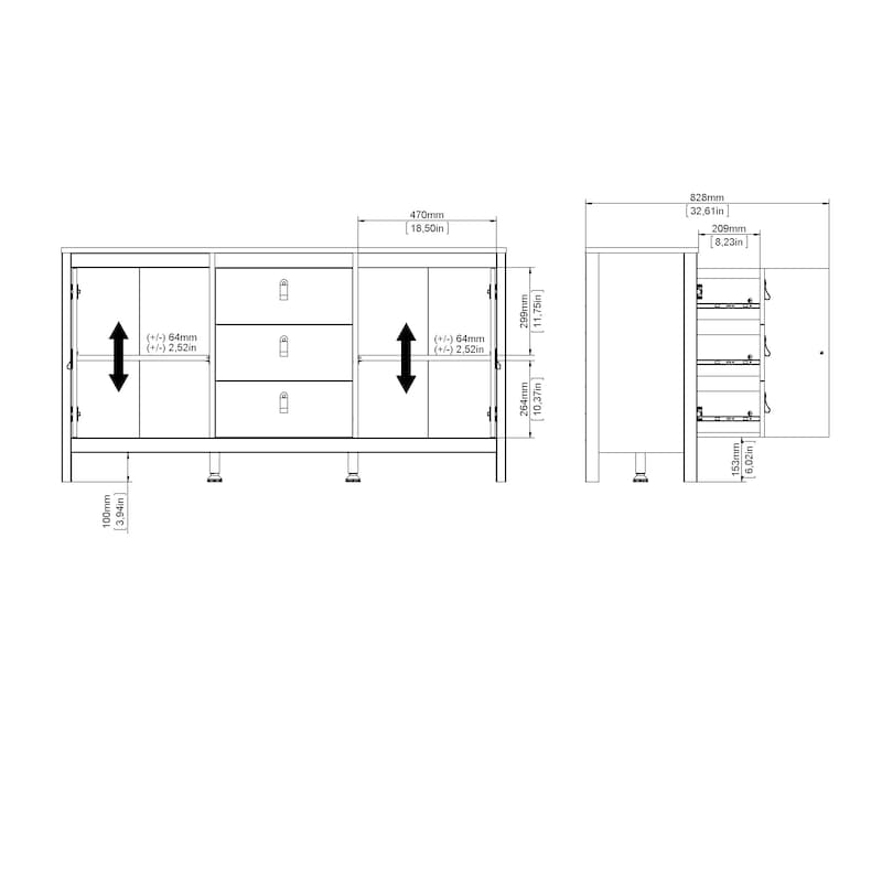Porch & Den Madrid 2-Door Sideboard with 3-Drawers