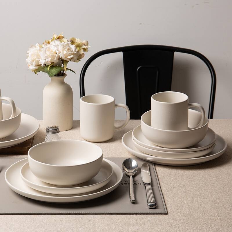 12PC Stoneware Dinnerware Set, Microwave Dishwasher Safe Stackable