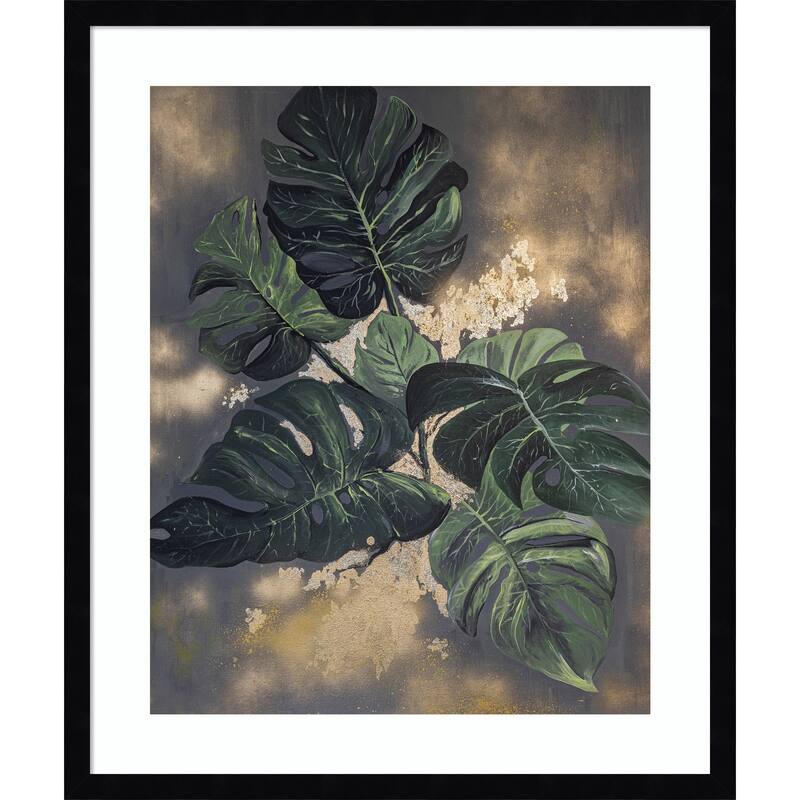 Gilded Monstera by Anete Purina-purite Wood Framed Wall Art Print