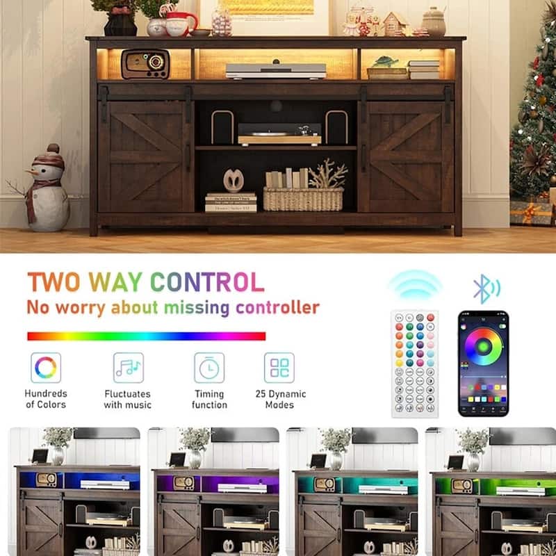 61.5 In Modern Large Farmhouse LED TV Stand for 65/70 Inch Brown - 62 inches