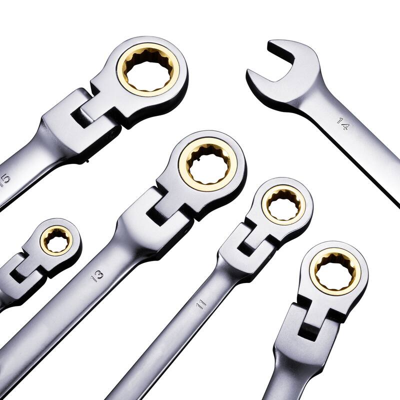 8 Pieces Antique Bronze Steel Flex Head Ratchet Wrench Set with 72 Tooth Adjustable and Bag - 10.2 x 2.8 x 2.2 in