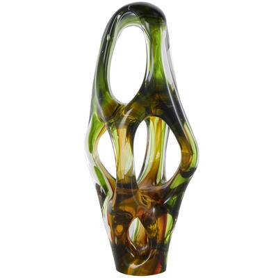 Glass Abstract Ombre Cutout Decorative Sculpture with Amber Accents - Green - Roche River Decor
