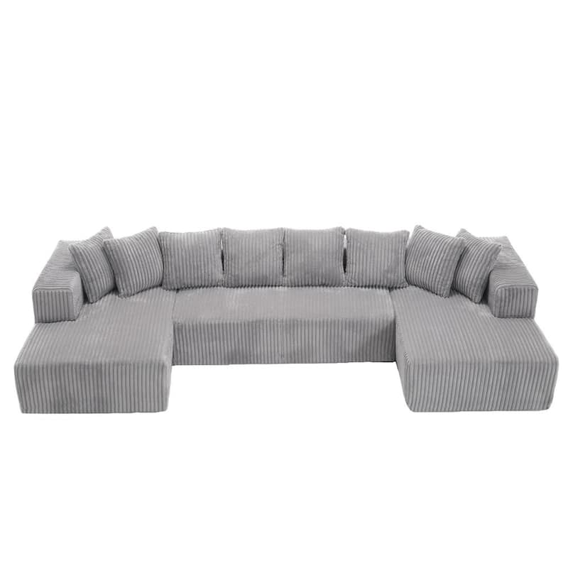 131'' Modular Sectional Couch, U-Shaped Sofa , Chaise Lounge, Striped Fabric,Upholstered 4 Seater Couch