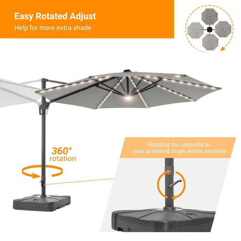 LIVOOSUN 11FT Huge Patio LED offset umbrella Cantilever Umbrella