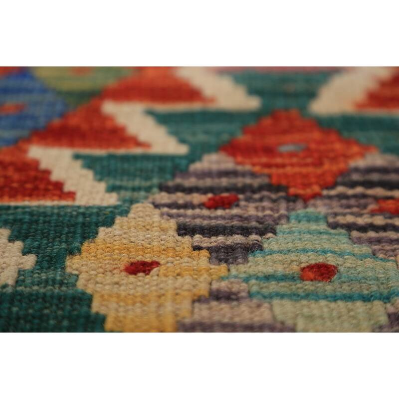 Kilim Oriental Area Rug Hand-Woven Geometric Wool Carpet - 8'3"x 9'8"