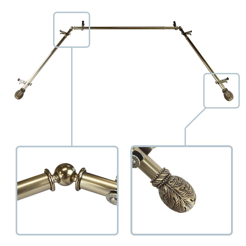 InStyleDesign Laurel 13/16" Bay curtain rod 20"-36", 38"-72" - Antique Brass