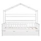 preview thumbnail 3 of 24, Twin Size House Platform Bed with Trundle, Shelf, Roof, Semi-Enclosed Space, Sturdy Pinewood Frame, Space-saving