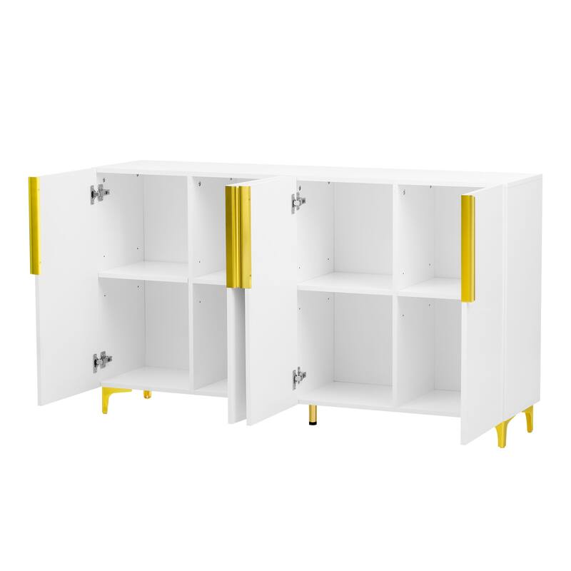 55" Sideboard Storage Cabinet with Adjustable Shelves, Glossy Finish