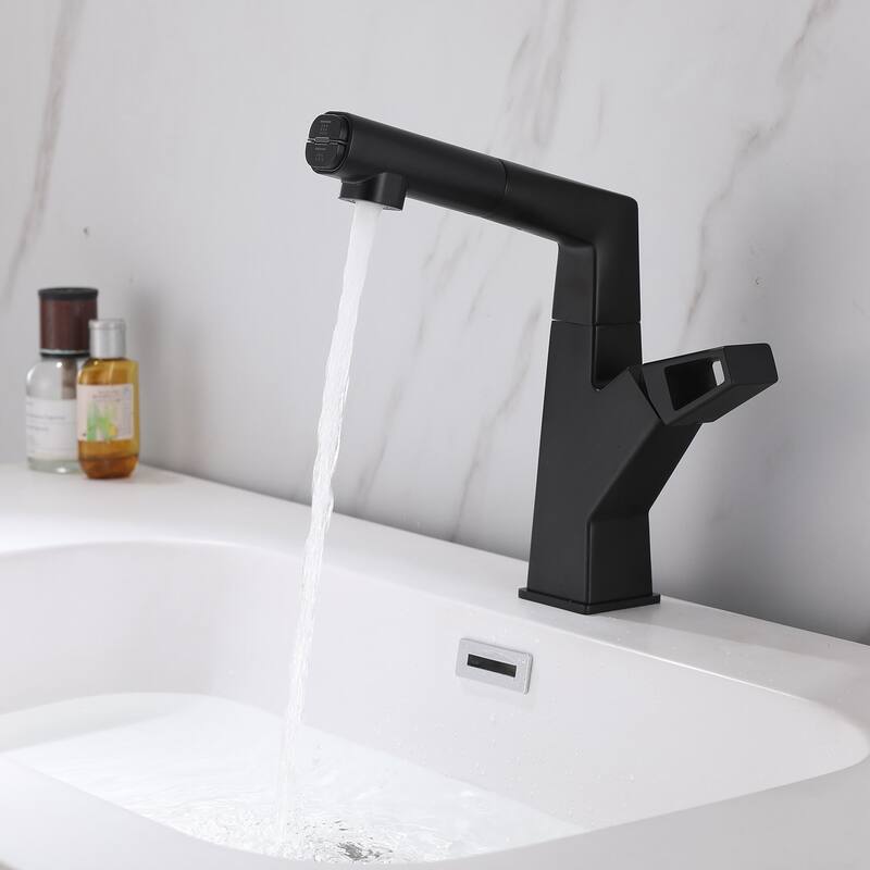 Single Handle Double-Function Liftable Pull Out Bathroom Sink Faucet