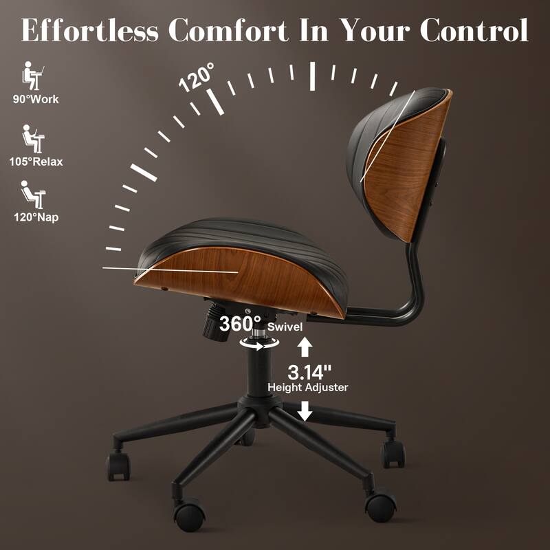 HOOOWOOO Modern Ergonomic Adjustable PU Curved Office Chair