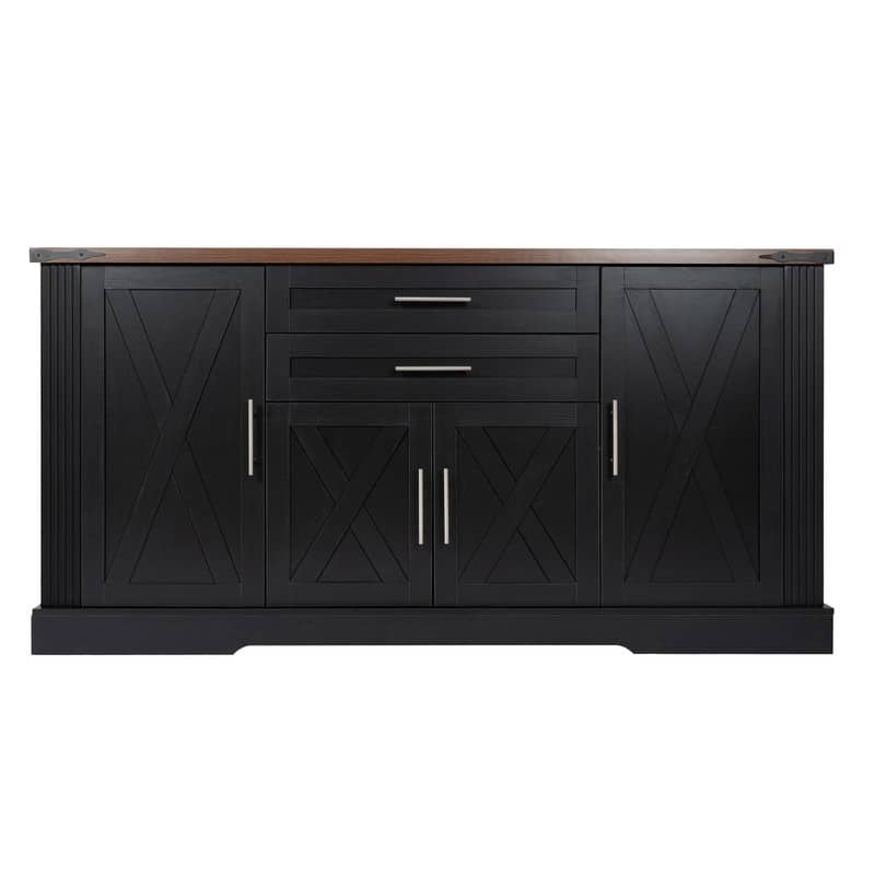 63" Farmhouse Buffet Cabinet with Storage Barn Door and Drawers for Kitchen or Dining Room Use