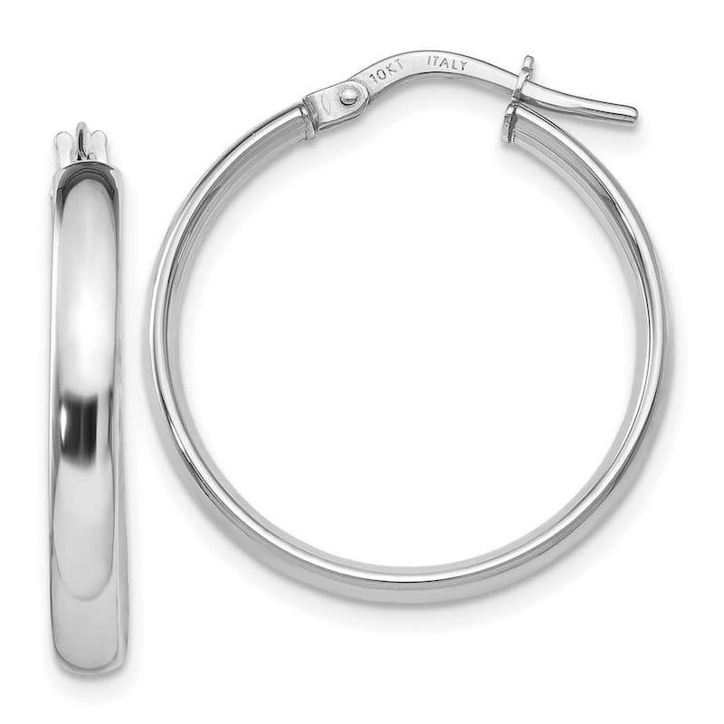 Curata 10k White Gold Italian Polished 3mm Domed Hoop Earrings -