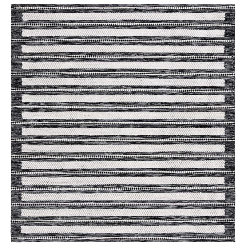 SAFAVIEH Handmade Kilim Chuan Farmhouse Stripe Rug - 6' Square - Black/Ivory