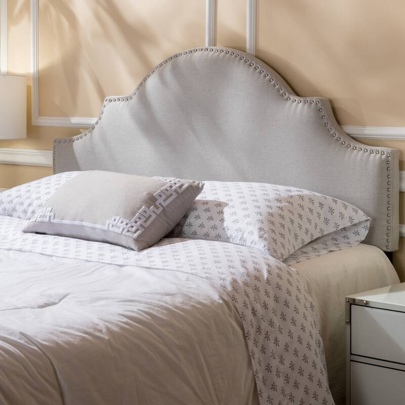 Bianca Adjustable Full/Queen Studded Fabric Headboard by Christopher Knight Home - Light Grey Fabric