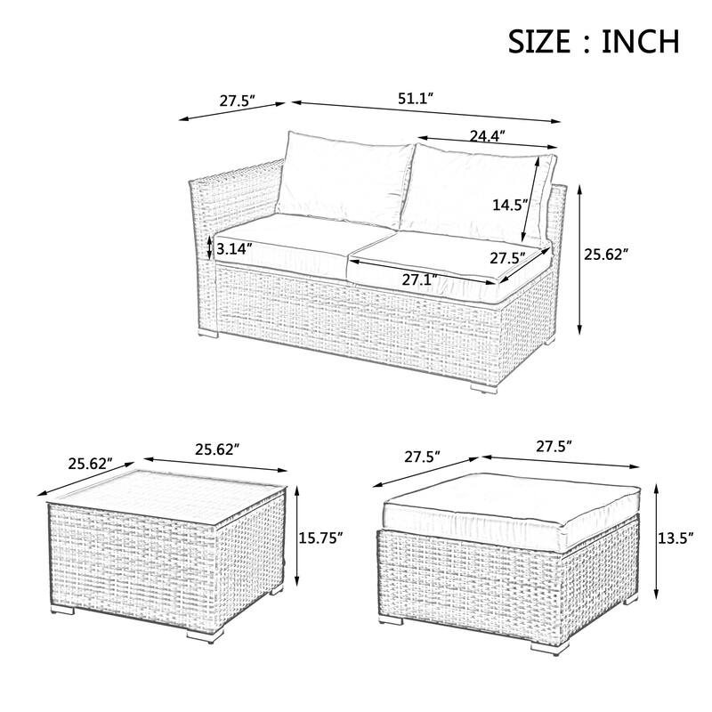 Outdoor Wicker Weaving Conversation Combo Set of 4