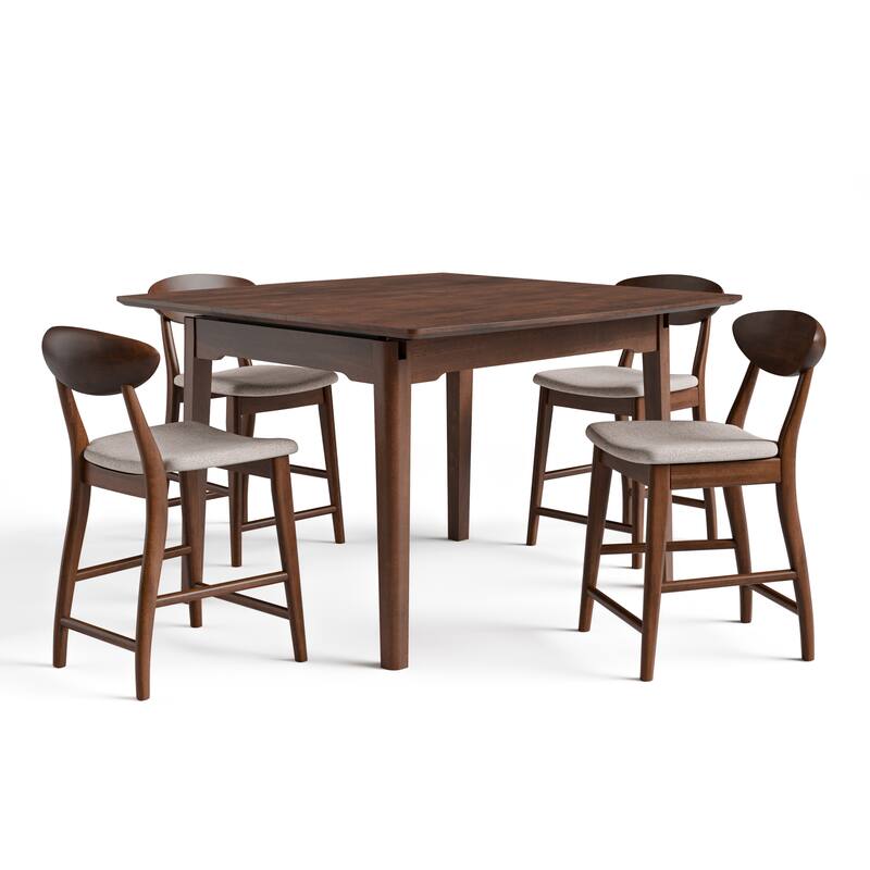 Furniture of America Abigail V Mid-Century Modern 5-Piece Walnut 53-inch 1-Leaf Extendable Counter Height Dining Set
