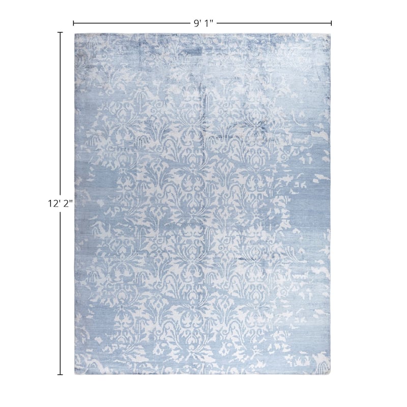 Modern One-of-a-Kind Hand-Knotted Area Rug - Ivory, 9' 1" x 12' 2" - 9' 1" x 12' 2"