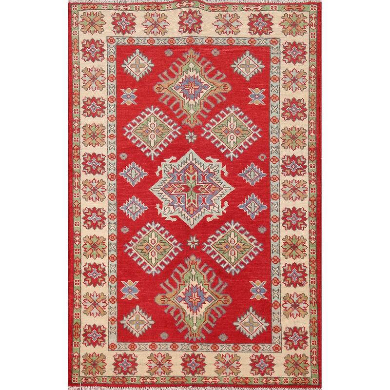 Traditional Kazak Accent Rug Handmade Geometric Wool Carpet - 3'4"x 5'0"