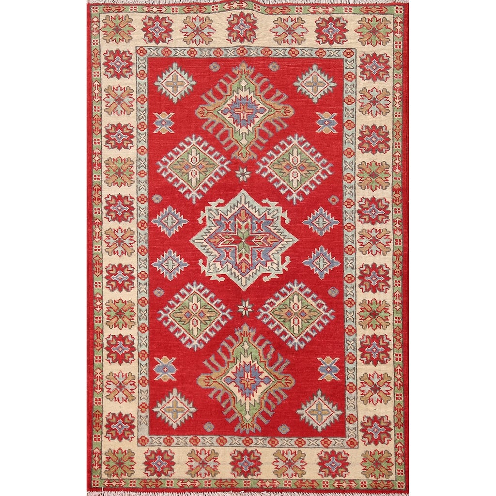 Traditional Kazak Accent Rug Handmade Geometric Wool Carpet - 3'4"x 5'0"
