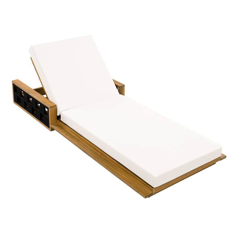 Christopher Knight Home - Modern Outdoor Solid Acacia Wood Lounge Chair with Adjustable Recline and Rope Accents - 78.94"L