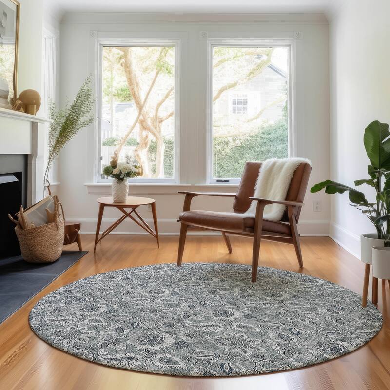 Premium Washable Super Soft Floral Mayfield Rug - Gray - 8' x 8' - Round