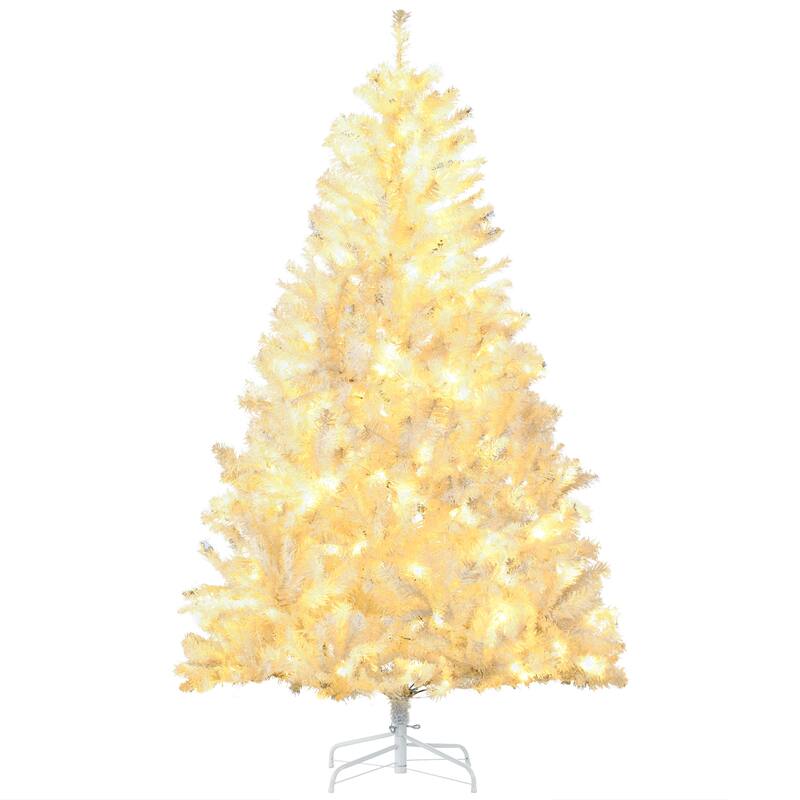 HOMCOM Pre-Lit Artificial Christmas Tree - Warm White LED Lights, Auto Open, White