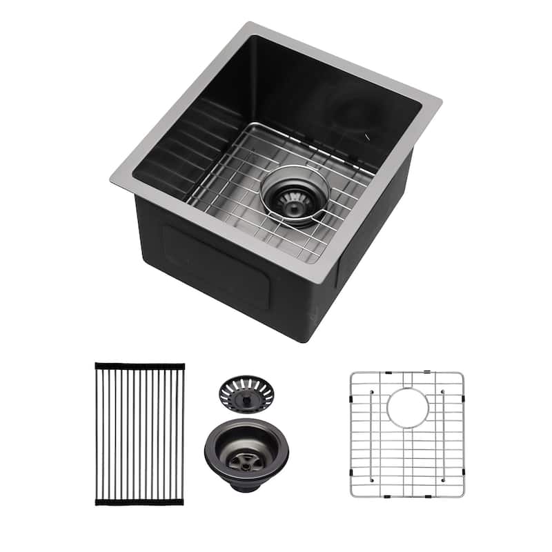 15-inch Black Undermount Stainless Steel Single Bowl Kitchen Sink