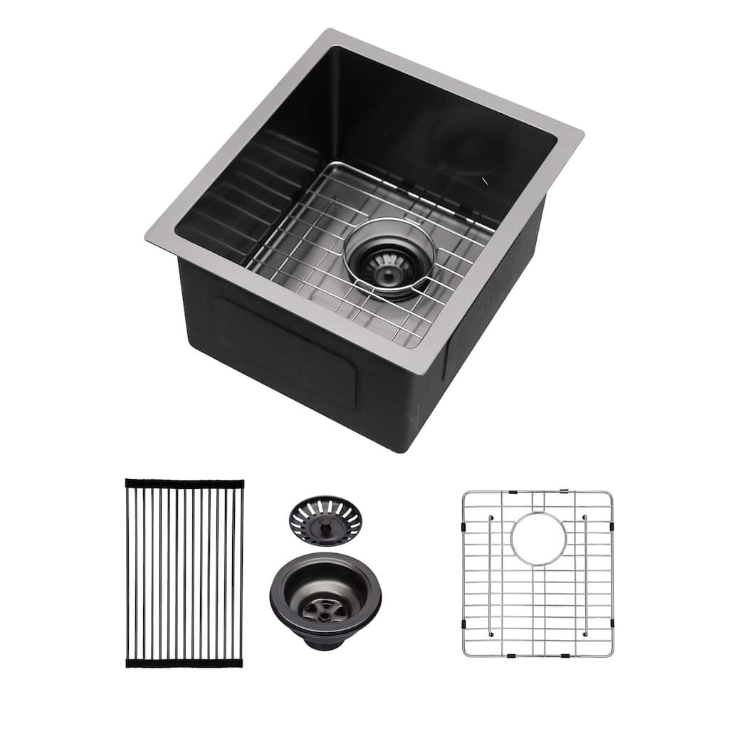 15-inch Black Undermount Stainless Steel Single Bowl Kitchen Sink