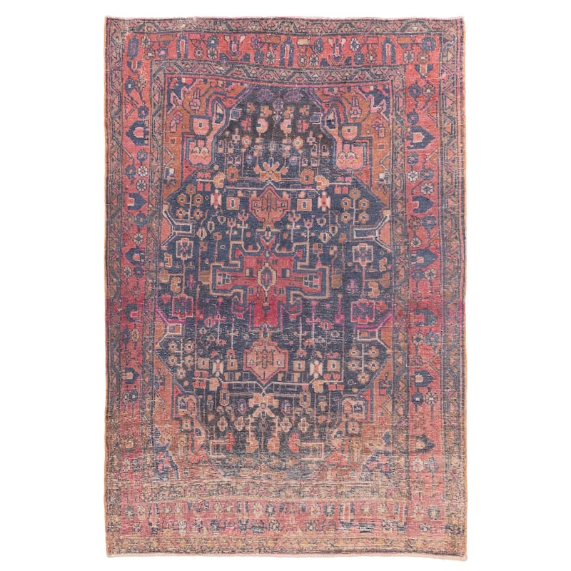 ECARPETGALLERY Hand-knotted Antalya Vintage Dark Navy Wool Rug - 4'6 x 6'8