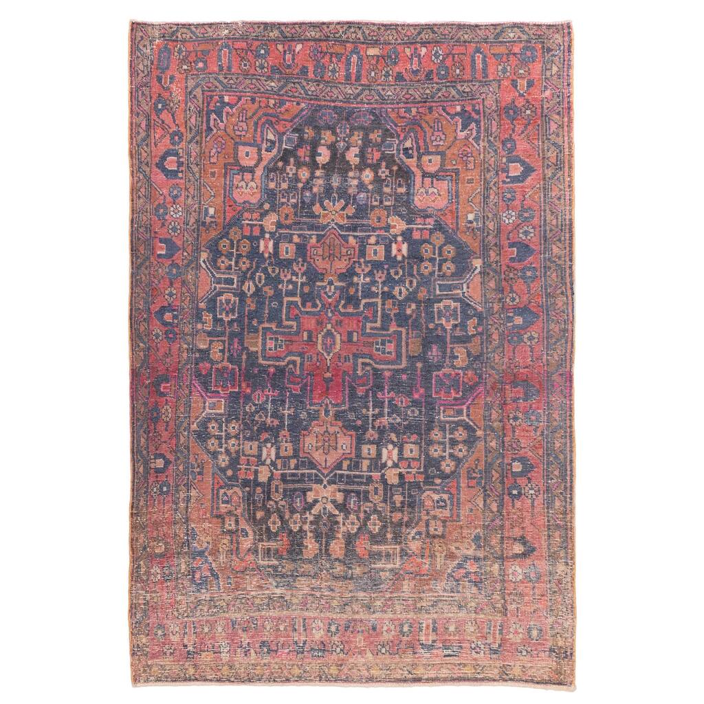 ECARPETGALLERY Hand-knotted Antalya Vintage Dark Navy Wool Rug - 4'6 x 6'8