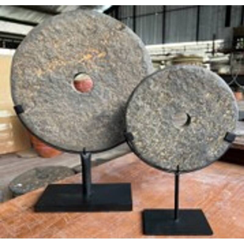 Approx. 18" High Lava Stone Disk with Iron Stand