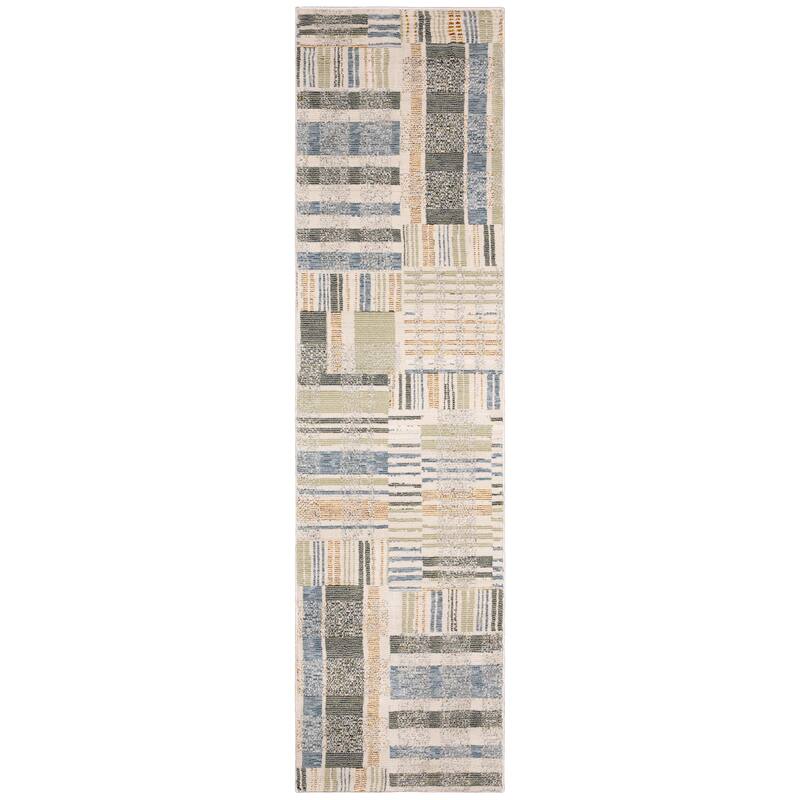 Style Haven Athena Distressed Plaid Area Rug - 2'3" x 8' - Blue/ Sage - Rectangle