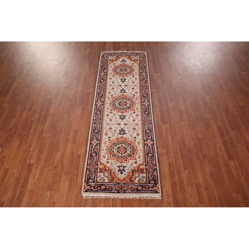 Geometric Heriz Serapi Oriental Runner Rug Handmade Wool Carpet - 2'7"x 8'0"