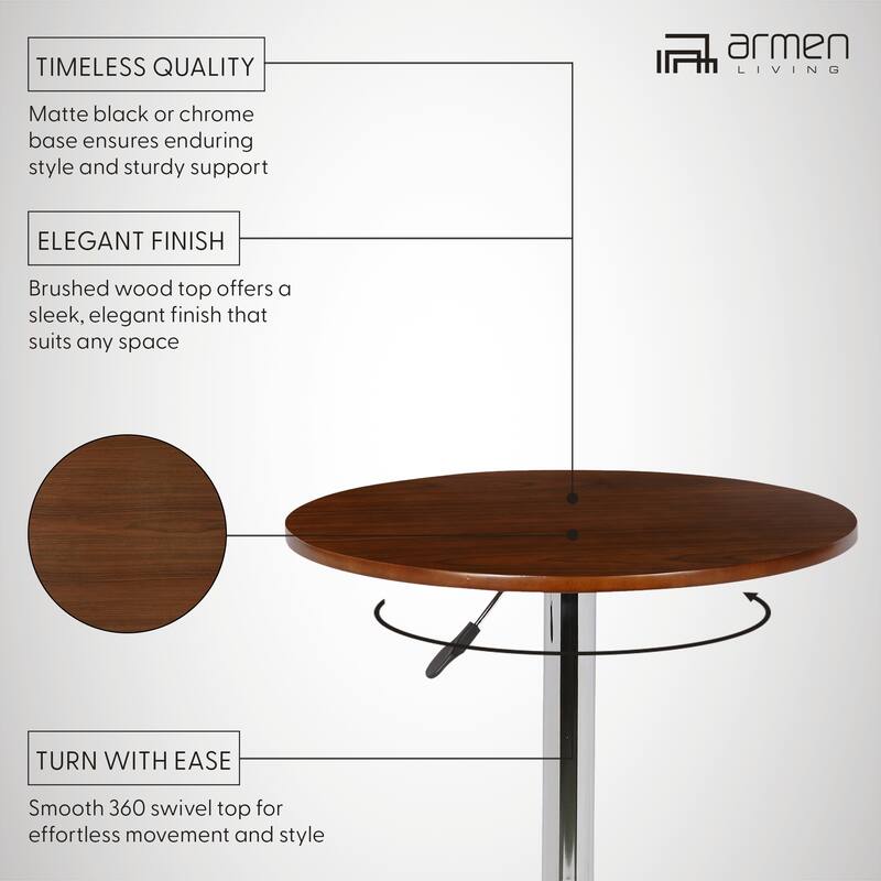 Armen Living Bentley Adjustable Pub Table with Wood Top and Metal Base