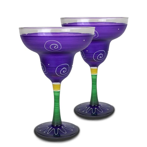 2 Purple & White Hand Painted Margarita Drinking Glasses - 12 Ounces - Bed  Bath & Beyond - 16624001